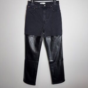 Abercrombie & Fitch The 90s Straight Ultra High Rise Black Leather Sz 28/6R‎ NWT